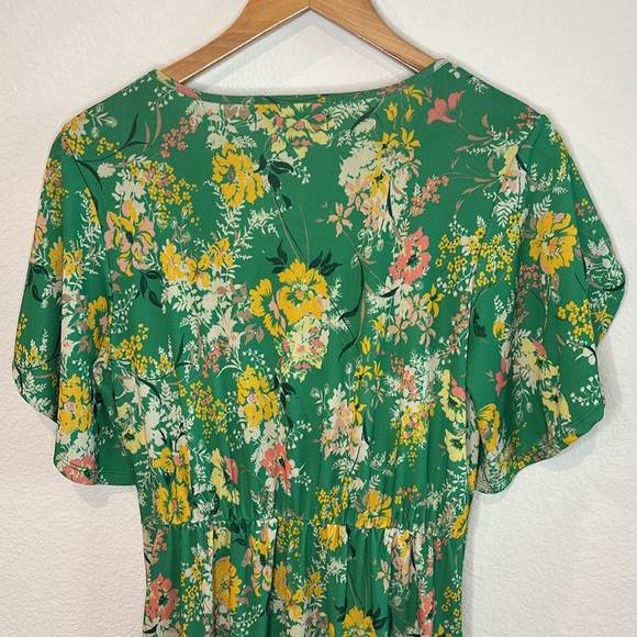 Rachel Rachel Roy Floral Printed Faux Wrap Midi Kelly Green Combo Dress M - Picture 10 of 13